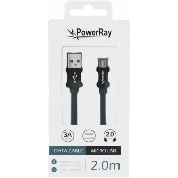 PowerRay USB na Micro-USB dátový kábel 2,0 m opletený čierny PR-DCUM200TBK