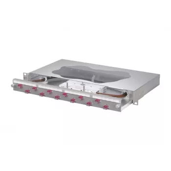 METZ CONNECT zvárací patch panel 12x LC-Duplex OM4, 1U, 19 palcová rack montáž, sivá 1504677512-F