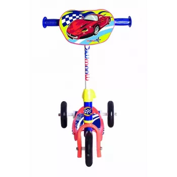 MUUWMI AU 506 KiddyScooter Racing 3-kolesová kolobežka pre deti od 3 rokov, modrá/červená, LED svietiace predné kolieska, nastaviteľná riadidlá 58-68 cm, max. 20 kg