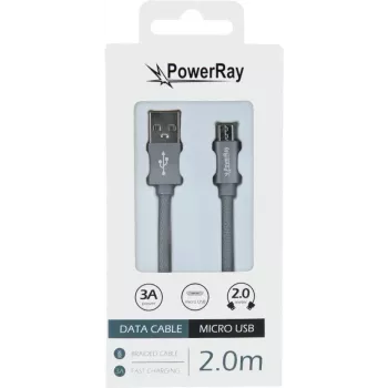 PowerRay USB na Micro-USB dátový kábel, 2 m, textilná sivá, Blister PR-DCUM200TGY