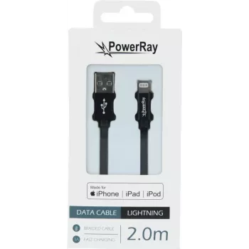 PowerRay PR-DCUL200TBK MFi certifikovaný USB-A na Lightning pletený kábel, 2 m, čierny
