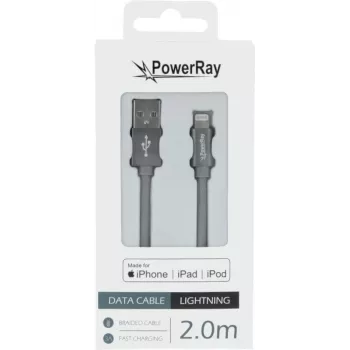 PowerRay PR-DCUL200TGY MFi certifikovaný USB-A na Lightning pletený kábel 2m textilná sivá