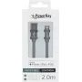 PowerRay PR-DCUL200TGY MFi certifikovaný USB-A na Lightning pletený kábel 2m textilná sivá