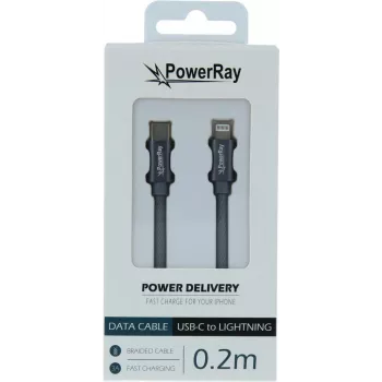 PowerRay USB-C na Lightning dátový kábel 0,2m textilná sivá PR-DCCL020TGY