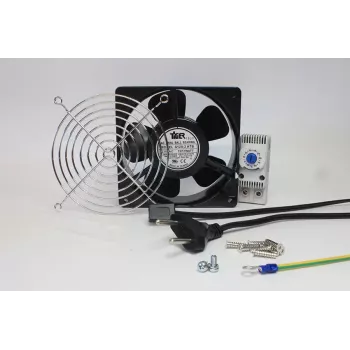 IT-BUDGET kompletná sada ventilátor IT skrine s termostatom - 160 m³/h prietok vzduchu - 230 V - 1 ventilátor, ochranná mriežka, kábel, termostat, skrutky (90ITBLUESET1T)