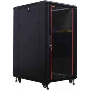 IT-BUDGET 19 palcový sieťový rozvádzač SRK - 22U - 600x800 mm - sklenené dvere vpredu / ocelové dvere vzadu - predmontovaný - čierny (99ITB19SRK2268GSNM)