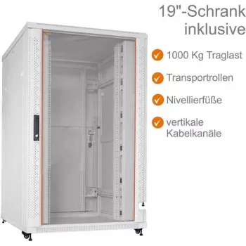 IT-BUDGET 19 palcový serverový rack SRK - 27U - 800x1000 mm - sklenené/ocelové dvere - káblové kanály - predmontovaný - svetlosivá (99ITB19SRK27810GGNM)