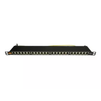 IT-BUDGET 19 palcový superplochý patch panel, 0,5U, úplne tienený, Cat.6A, 24 portov, PoE++, čierny (90ITBPP6A05S)