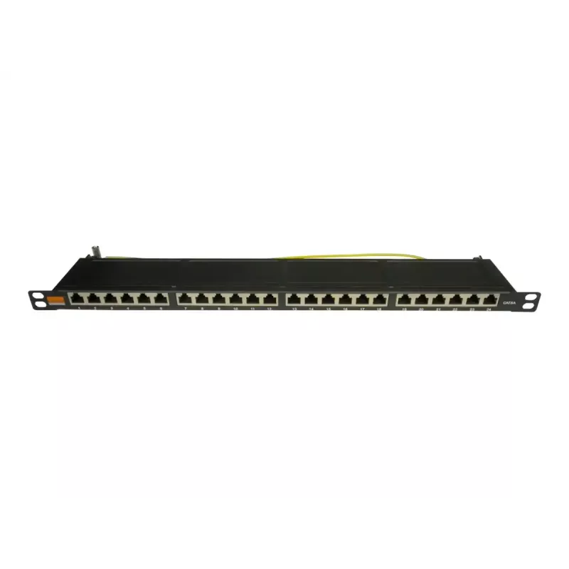 IT-BUDGET 19 palcový superplochý patch panel, 0,5U, úplne tienený, Cat.6A, 24 portov, PoE++, čierny (90ITBPP6A05S)