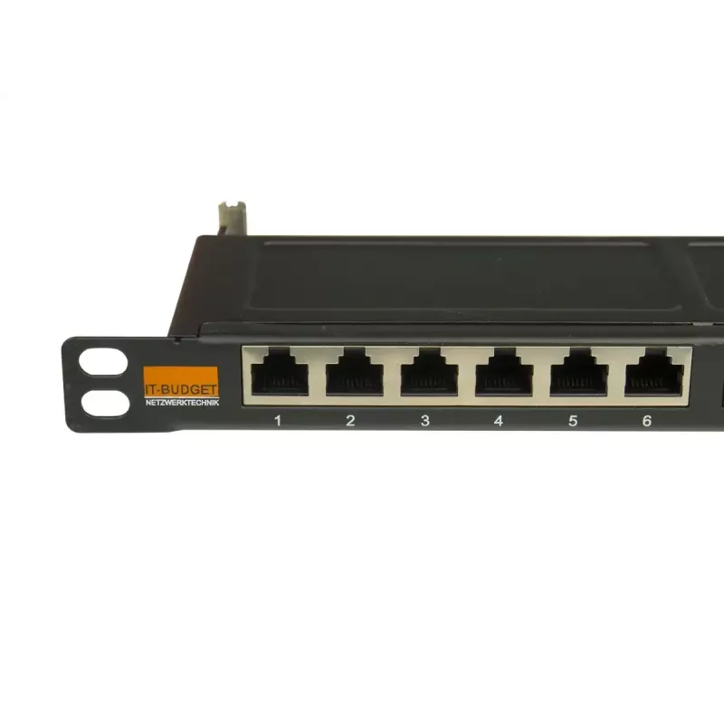 IT-BUDGET 19 palcový superplochý patch panel, 0,5U, úplne tienený, Cat.6A, 24 portov, PoE++, čierny (90ITBPP6A05S)