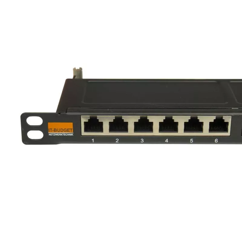 IT-BUDGET 19 palcový superplochý patch panel, 0,5U, úplne tienený, Cat.6A, 24 portov, PoE++, čierny (90ITBPP6A05S)