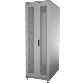 IT-BUDGET 19 palcový sieťový rozvádzač SRK kompletná sada 42U 600x600mm perforované dvojité dvere vpredu a vzadu, 4 aktívne ventilátory, PDU, police, predmontovaný, svetlosivá 99ITB19SRK4266DTGM