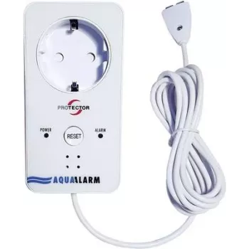 M-E MODERN-ELECTRONICS ME WA-5 detektor vody s integrovanou zásuvkou, 230V, 2m senzorový kábel, akustický alarm >85dB, červená LED, prepínanie Schuko zásuvky 16A