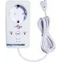 M-E MODERN-ELECTRONICS ME WA-5 detektor vody s integrovanou zásuvkou, 230V, 2m senzorový kábel, akustický alarm >85dB, červený LED, prepínanie Schuko zásuvky 16A