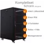 IT-BUDGET 19 inch sieťový rozvádzač SRK kompletná sada 22U 600x800 mm sklenené/ocelené dvere 4 ventilátory PDU police Flatpack čierna 90ITB19SRK2268GS