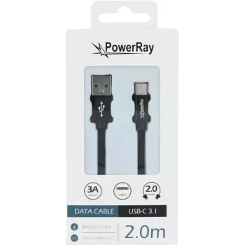 PowerRay dátový kábel PR-DCUC200TBK, USB-A na USB-C, 2,0 m, textilný čierny, blister