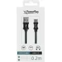 PowerRay PR-DCUC020TBK USB-A na USB-C dátový a nabíjací kábel, 0,2 m, textil čierna, blister