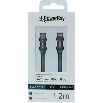 PowerRay USB-C na Lightning MFi certifikovaný pletený kábel 1,2m sivý PR-DCCL120TGY