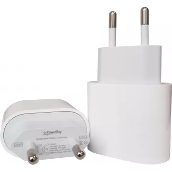PowerRay PR-2347 20W USB-C PD nástenná nabíjačka, EU konektor, biela (Bulk)