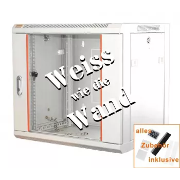 IT-BUDGET 19 palcová sieťová skriňa SWA - 12U - 570x600 mm - sklenené dvere - odnímateľné bočnice - nástenná/podlahová montáž - sada príslušenstva - čisto biela (90ITB19WS1266GW)