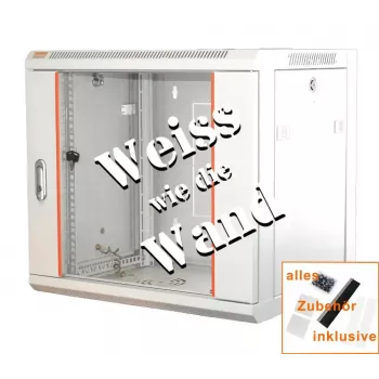 IT-BUDGET 19 palcová sieťová skriňa SWA - 12U - 570x600 mm - sklenené dvere - odnímateľné bočnice - nástenná/podlahová montáž - sada príslušenstva - čisto biela (90ITB19WS1266GW)