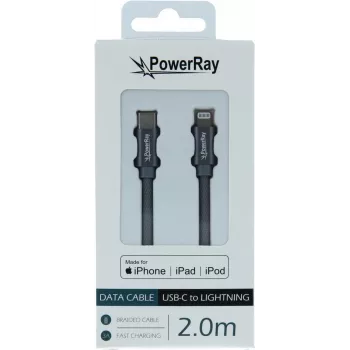 PowerRay USB-C na Lightning MFi pletený kábel 2m sivý PR-DCCL200TGY