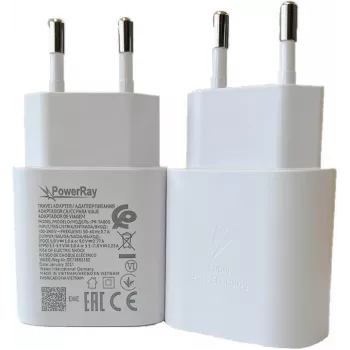 PowerRay PR-TA800EWE 18W USB-C PD nástenná nabíjačka, EU 2-pin, biela, bulk