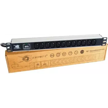 Liebernetz 19 palcový Rackmount PDU, 12x C13 zásuvky, prepäťová ochrana, SCHUKO konektor, hliník, čierny 90LNSDL1912KKSP