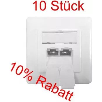 IT-BUDGET SPAR-PACK: 10 x Cat.6A dátová zásuvka, 2 x RJ45 porty, tienená, horizontálne zavedenie kábla, PoE+ kompatibilná, biela (ZAA90ITBDDSW)