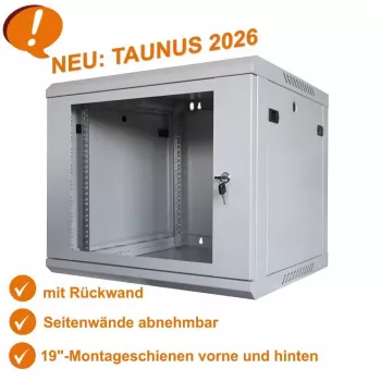 IT-BUDGET 19-palcový sieťový rozvádzač TAUNUS - 12U, hĺbka 450 mm, uzamykateľné sklenené dvere, svetlosivá (90ITB191245GG)