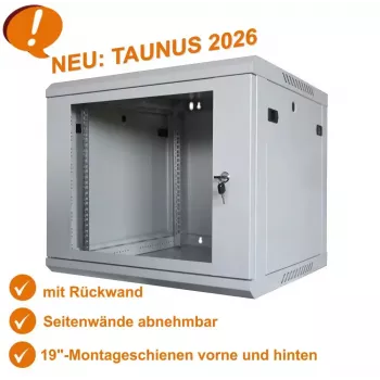 IT-BUDGET 19-palcový sieťový rozvádzač TAUNUS - 12U, hĺbka 450 mm, uzamykateľné sklenené dvere, svetlosivá (90ITB191245GG)