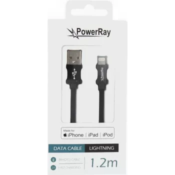 PowerRay PR-DCUL120TBK USB-A na Lightning MFi certifikovaný opletený nylonový dátový a nabíjací kábel, 1,2 m, čierny