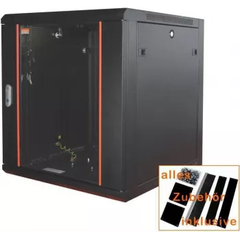 IT-BUDGET 19-sieťový rozvádzač SWA - 6U - ŠxH 570 x 450 mm - sklenené dvere - odnímateľné bočnice - montáž na stenu a podlahu - sada príslušenstva - čierny (90ITB19WS6645GS)