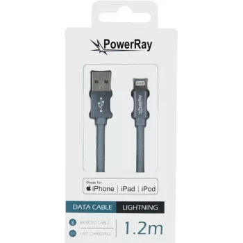 PowerRay USB na Lightning MFi textilný kábel 1,2 m textilná sivá PR-DCUL120TGY