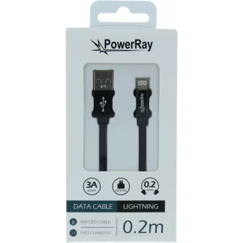 PowerRay USB-A na Lightning dátový/nabíjací kábel 0,2m textil čierny PR-DCUL020TBK