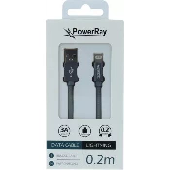 PowerRay USB na Lightning dátový kábel 0,2 m textilný sivý PR-DCUL020TGY
