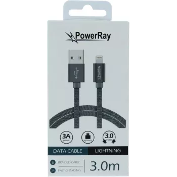 PowerRay USB na Lightning dátový a nabíjací kábel 3 m textilný sivý PR-DCUL300TGY