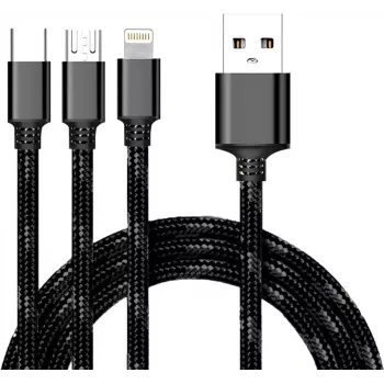 CYOO 3-in-1 USB nabíjací a dátový kábel – Micro USB, USB-C, Lightning – čierna