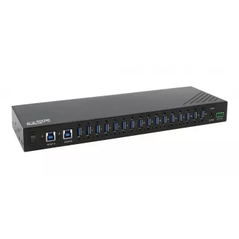 EXSYS EX-11236HMS 16-portový USB 3.2 Gen 1 priemyselný hub s 15KV ESD ochranou, nástenná a DIN lištová montáž