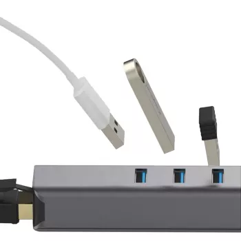 EXSYS EX-1133-N-3 USB 3.2 Gen 1 hub s 3x USB-A konektormi a Gigabit Ethernet (USB-C)