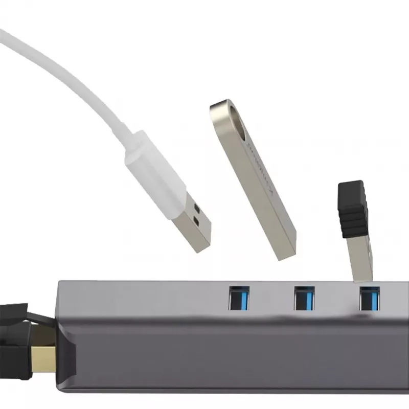 EXSYS EX-1133-N-3 USB 3.2 Gen 1 hub s 3x USB-A konektormi a Gigabit Ethernet (USB-C)