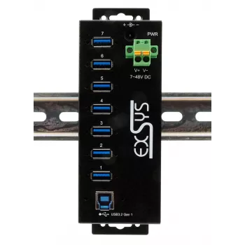 EXSYS USB 3.2 Gen1 7-portový priemyselný hub so sadou pre DIN lištu a 15kV ESD ochranou (EX-1187HMVS-2)