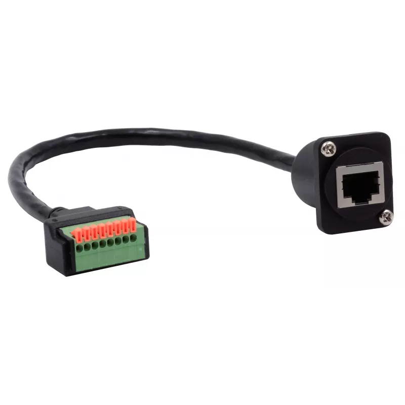 EXSYS EX-49161 D-typ RJ45 konektor samica na 8-pinový svorkovnicový adaptér s tlačidlom, CAT.5e, 20 cm
