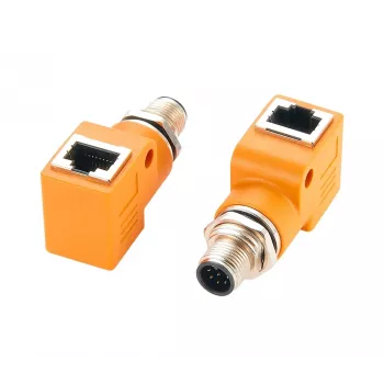 EXSYS EX-49502 M12 A-kódovaný 8-pólový konektor samec na RJ45 konektor samica 90° priemyselný Ethernet adaptér