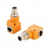 EXSYS EX-49502 M12 A-kódovaný 8-pólový konektor samec na RJ45 konektor samica 90° priemyselný Ethernet adaptér