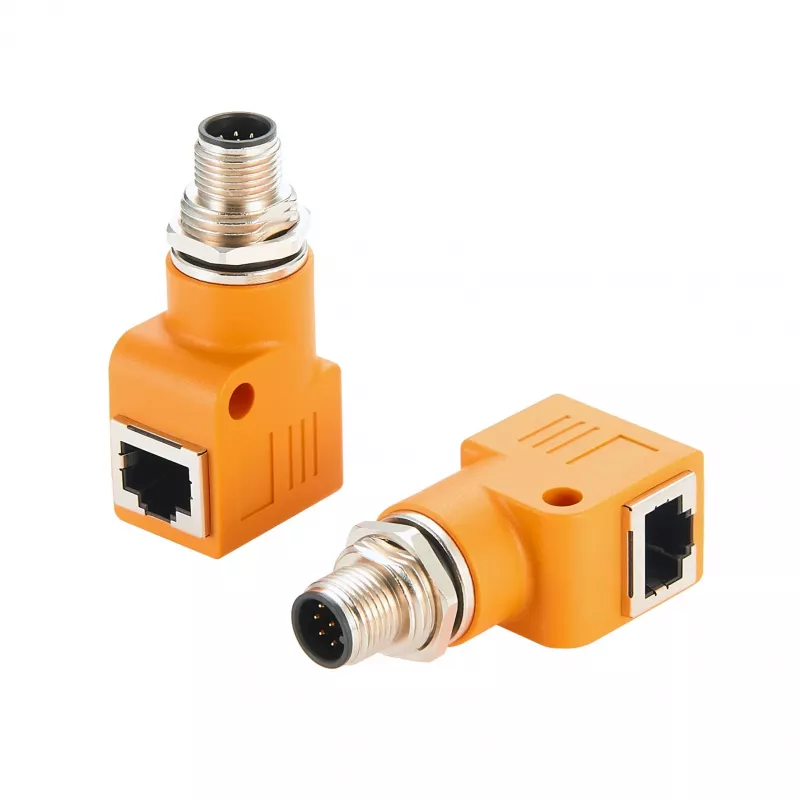EXSYS EX-49502 M12 A-kódovaný 8-pólový konektor samec na RJ45 konektor samica 90° priemyselný Ethernet adaptér