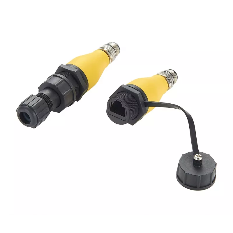 EXSYS EX-49524 priemyselný M12 D-kód 4-pin konektor samec na RJ45 konektor samica adaptér, IP67, Fast Ethernet