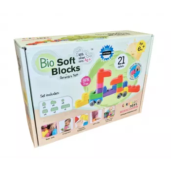 Gerardo's Toys mäkké kocky s kolieskami, 21 dielov (15 kociek + 6 dielov koliesok)