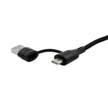 EXSYS EX-K1404 2-in-1 na 3-in-1 USB-C/A na USB-C/Micro B/Lightning nylonový opletený multi nabíjací a dátový kábel, 1,2m, čierny