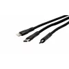 EXSYS EX-K1404 2-in-1 na 3-in-1 USB-C/A na USB-C/Micro B/Lightning nylonový opletený multi nabíjací a dátový kábel, 1,2m, čierny